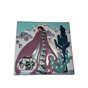 Signed Dated Tu-oti Tile "Quiet Hours" Earthtones Southwestern Trivet Decor6"x6"